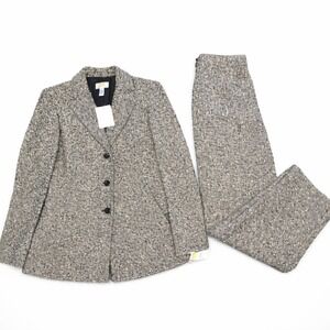 Talbots Black White Tweed Wool Dress Pants & Blazer Suit Office Career 4P NWT